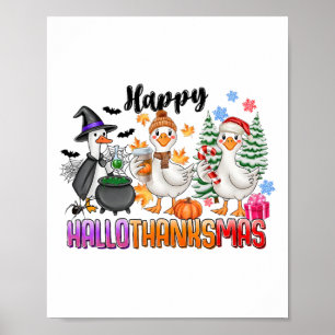 Halloween Thanksgiving Christmas Happy Hallothanks Poster