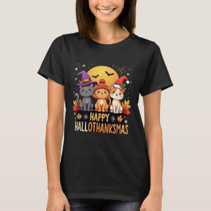 Halloween Thanksgiving Christmas Happy Hallothanks T-Shirt