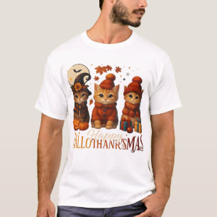 Halloween Thanksgiving Christmas Happy HalloThanks T-Shirt