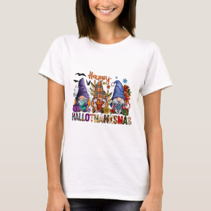 Halloween Thanksgiving Christmas Happy Hallothanks T-Shirt