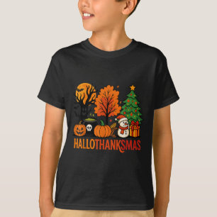 Halloween Thanksgiving Christmas Happy Hallothanks T-Shirt