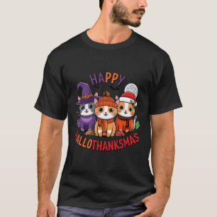 Halloween Thanksgiving Christmas Happy Hallothanks T-Shirt