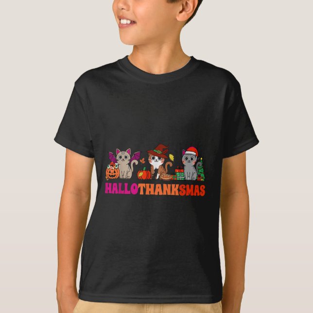 Halloween Thanksgiving Christmas Happy Hallothanks T-Shirt (Front)