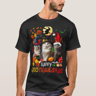 Halloween Thanksgiving Christmas Happy Hallothanks T-Shirt