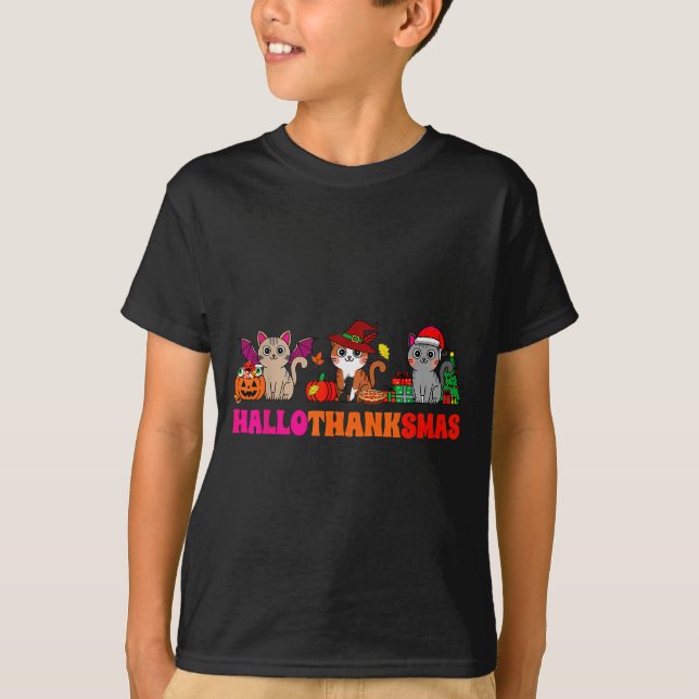Halloween Thanksgiving Christmas Happy Hallothanks T-Shirt (Front)