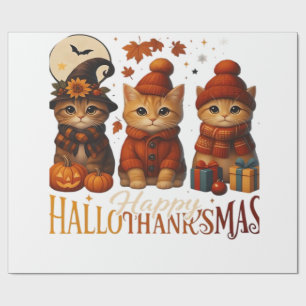 Halloween Thanksgiving Christmas Happy HalloThanks Wrapping Paper