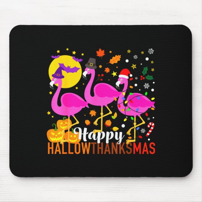 Halloween Thanksgiving Christmas Happy Hallowthank Mouse Pad (Front)