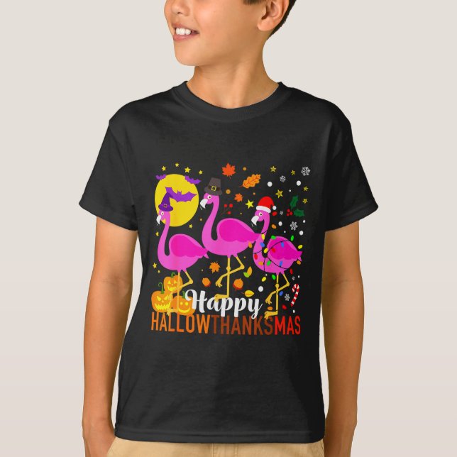 Halloween Thanksgiving Christmas Happy Hallowthank T-Shirt (Front)