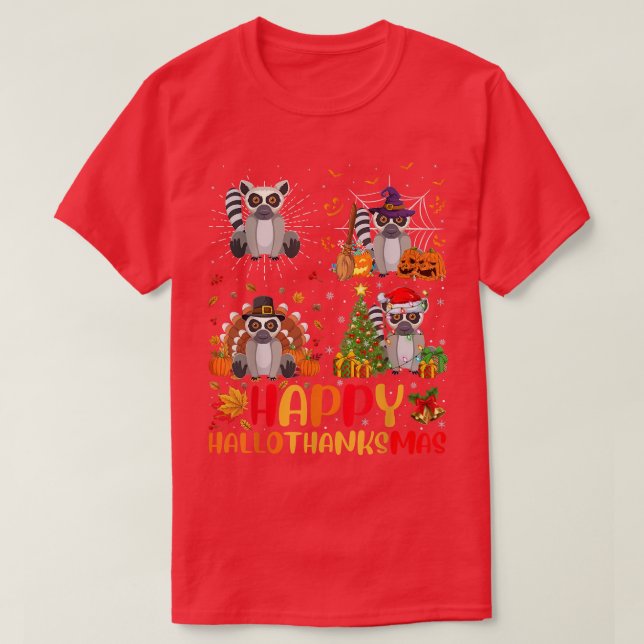 Halloween Thanksgiving Christmas Lemur Hallothanks T-Shirt (Design Front)