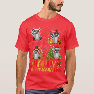 Halloween Thanksgiving Christmas Lemur Hallothanks T-Shirt
