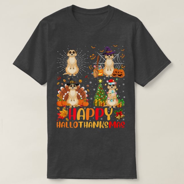 Halloween Thanksgiving Christmas Meerkat Hallothan T-Shirt (Design Front)