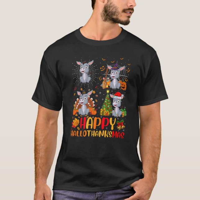 Halloween Thanksgiving Christmas Mule Hallothanksm T-Shirt (Front)