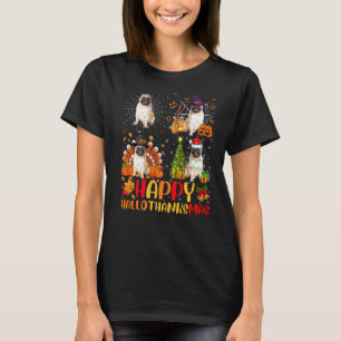 Halloween Thanksgiving Christmas Pug Dog Hallothan T-Shirt