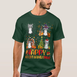 Halloween Thanksgiving Christmas Racoon Hallothan T-Shirt