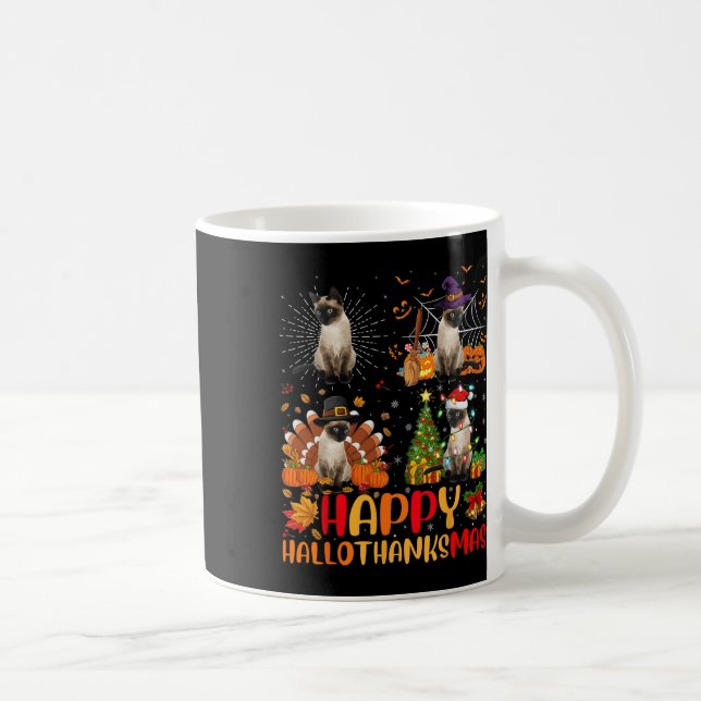 Halloween Thanksgiving Christmas Siamese Cat Hallo Coffee Mug (Right)