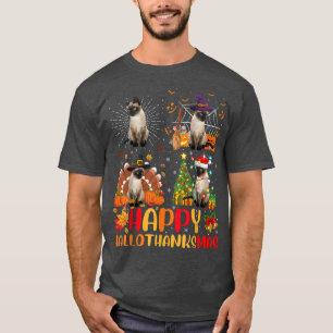 Halloween Thanksgiving Christmas Siamese Cat Hallo T-Shirt