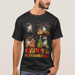 Halloween Thanksgiving Christmas Siamese Cat Hallo T-Shirt