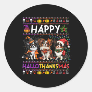 Halloween Thanksgiving Christmas Ugly Papillon Dog Classic Round Sticker