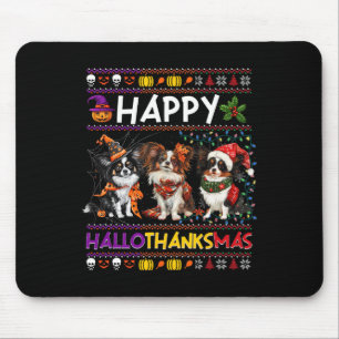 Halloween Thanksgiving Christmas Ugly Papillon Dog Mouse Pad