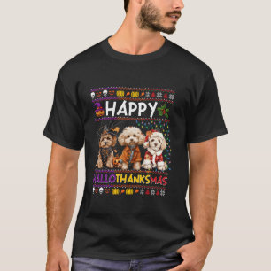 Halloween Thanksgiving Christmas Ugly Poodle Dog L T-Shirt
