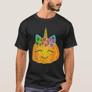 Halloween Thanksgiving Pumpkin Unicorn Girls Kids  T-Shirt