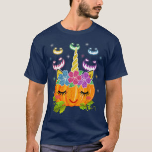Halloween Thanksgiving Pumpkin Unicorn Girls Kids T-Shirt