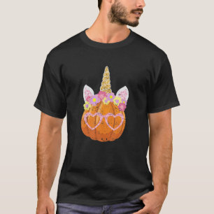 Halloween Thanksgiving Pumpkin Unicorn Horn Funny T-Shirt