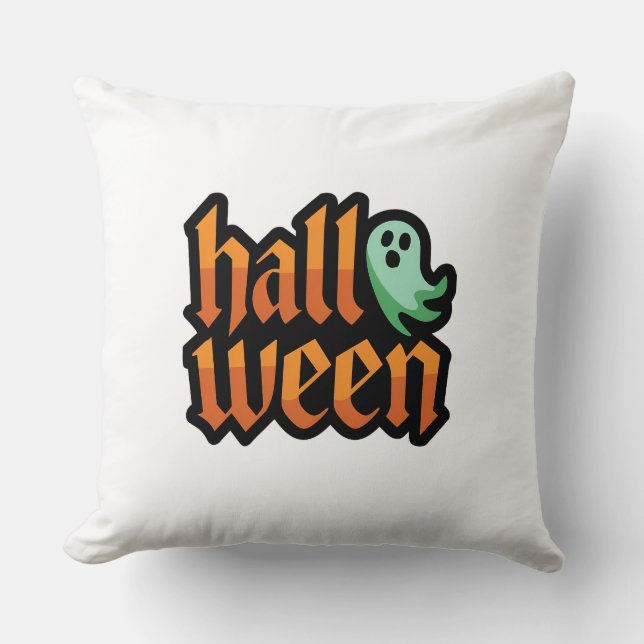 Halloween The Green Ghost Throw Pillow (Front)