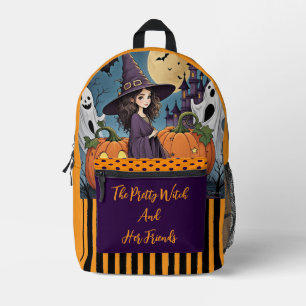Halloween, The Pretty Witch and Her Friends Printe Printed Backpack