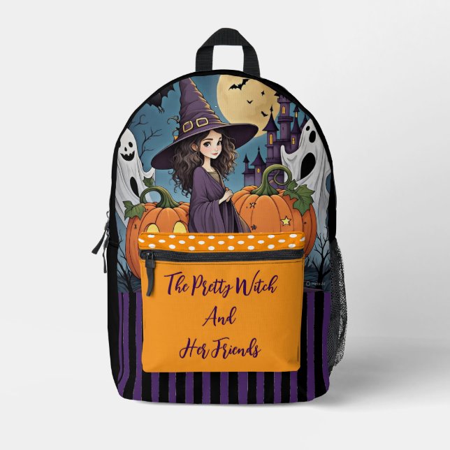 Halloween, The Pretty Witch and Her Friends Printed Backpack (Front)