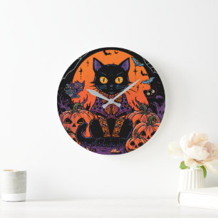 Halloween,The Pumpkin Patch Prowler ,Black Cat Large Clock