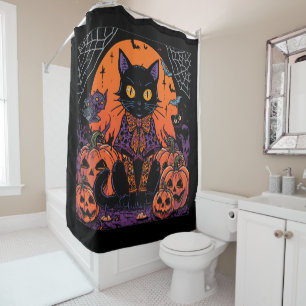 Halloween,The Pumpkin Patch Prowler ,Black Cat Shower Curtain