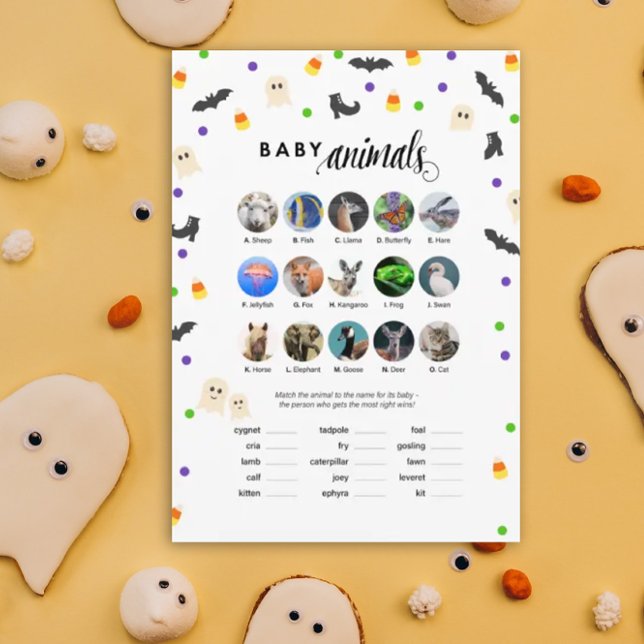 Halloween theme baby shower game baby animals program (Baby Animals!  Halloween inspired baby shower game for October baby showers.)