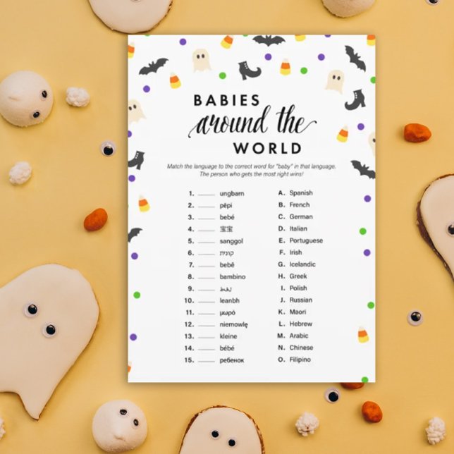 Halloween theme baby shower game program (Babies Around the World Halloween theme baby shower game)