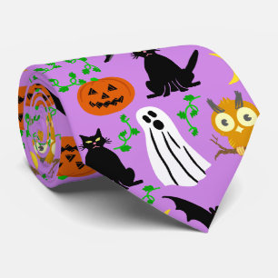Halloween Theme Collage Toss Pattern Purple Tie