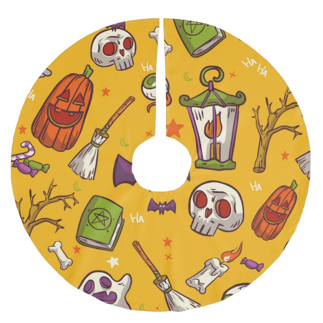 Halloween Theme: Flat Design Pattern. Brushed Polyester Tree Skirt (Front)