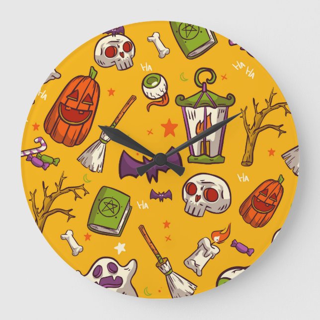 Halloween Theme: Flat Design Pattern. Large Clock (Front)
