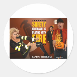 Halloween Theme Safety Geeks Funny Warning Classic Round Sticker