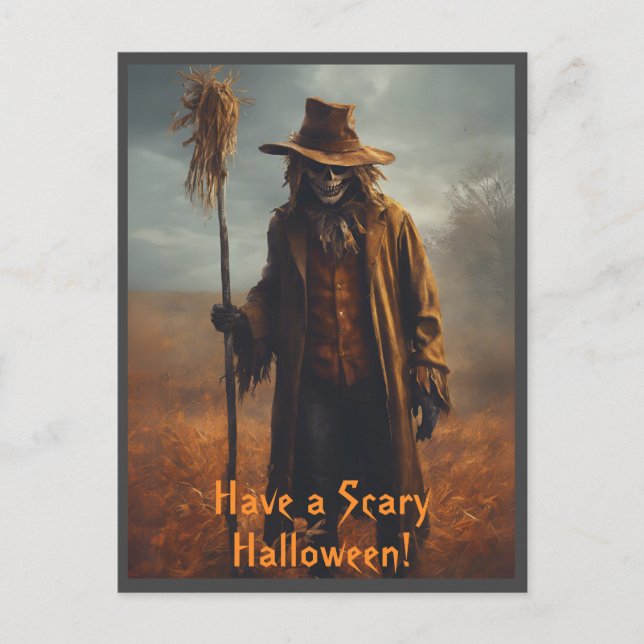 Halloween Theme - Scary Looking Scarecrow Postcard (Front)
