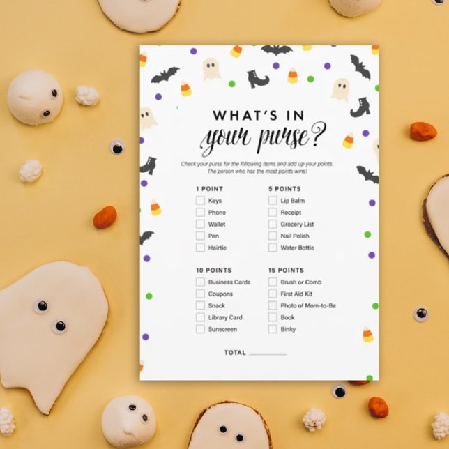Halloween theme what's in your purse shower game program (What's in your purse?  Halloween baby shower game)