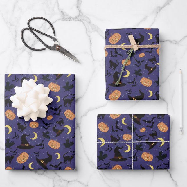 Halloween theme with witch hat  wrapping paper sheet (Front)
