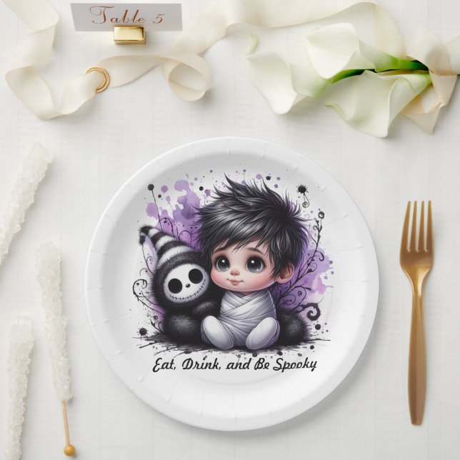 Halloween-themed Baby Shower – Purple Gothic Baby  Paper Plate (Wedding)