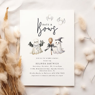 Halloween Themed Bats And Bows Baby Shower Party Invitation