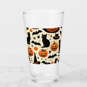 Halloween-Themed Black Cat and Pumpkin Pattern Glass