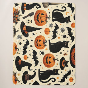 Halloween-Themed Black Cat and Pumpkin Pattern Sherpa Blanket