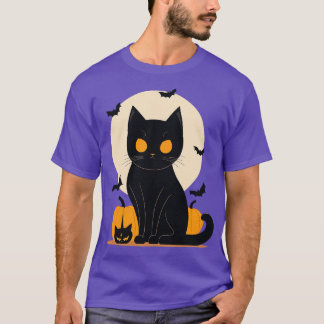 Halloween themed cat vector illustration simple f T-Shirt