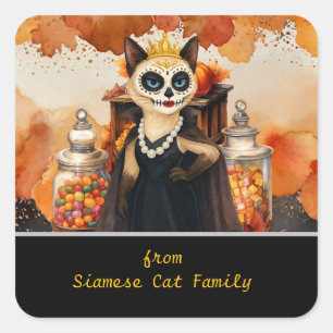 Halloween themed for Cat Lovers with candies Square Sticker