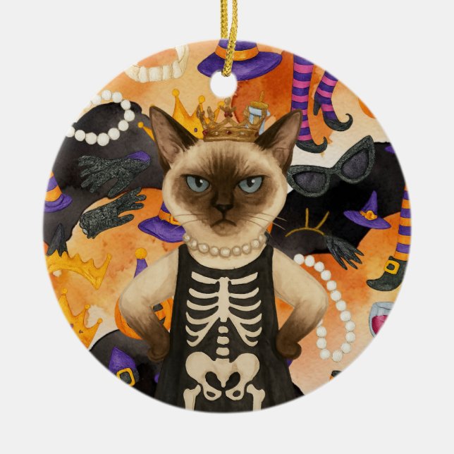 Halloween themed for Siamese Cat Lovers  Ceramic Ornament (Front)