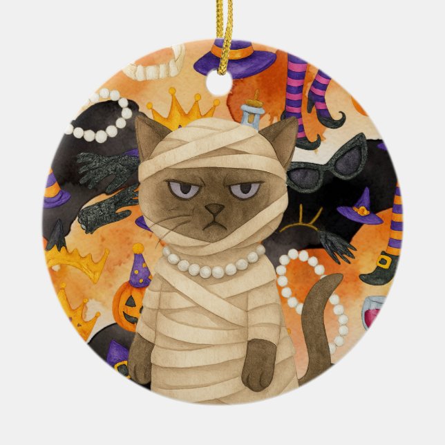 Halloween themed for Siamese Cat Lovers  Ceramic Ornament (Front)