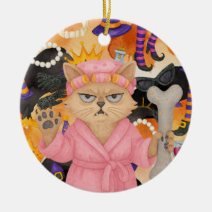 Halloween themed for Siamese Cat Lovers Ceramic Ornament